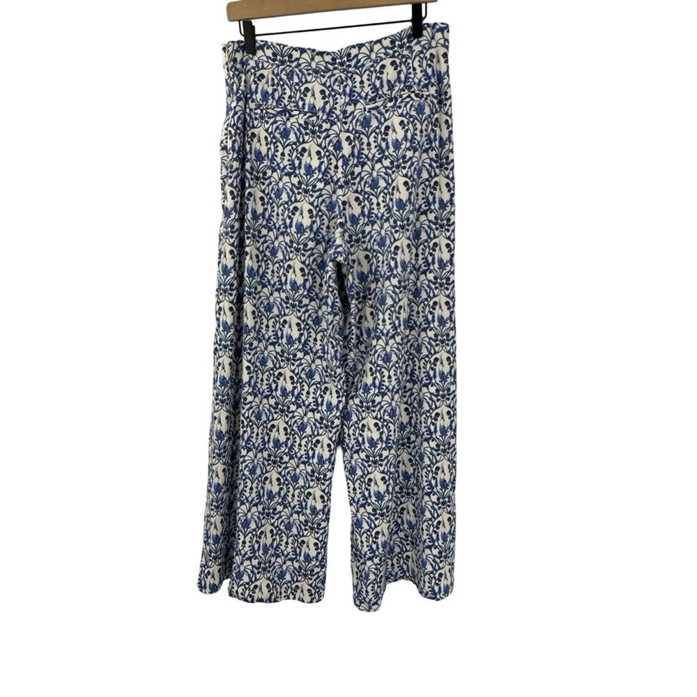 Anthropologie Maeve Linen Bird Printed Palazzo Wide Leg Pants Sz 10 Tall - Picture 5 of 9